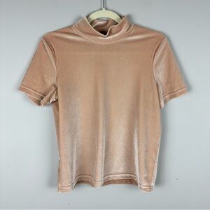 Madewell Velvet Mock Neck Top in Peach Tan size S